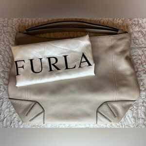 Authentic Furla Cream Leather Satchel Handbag